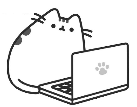 Kolorowanka Pusheen przed laptopem